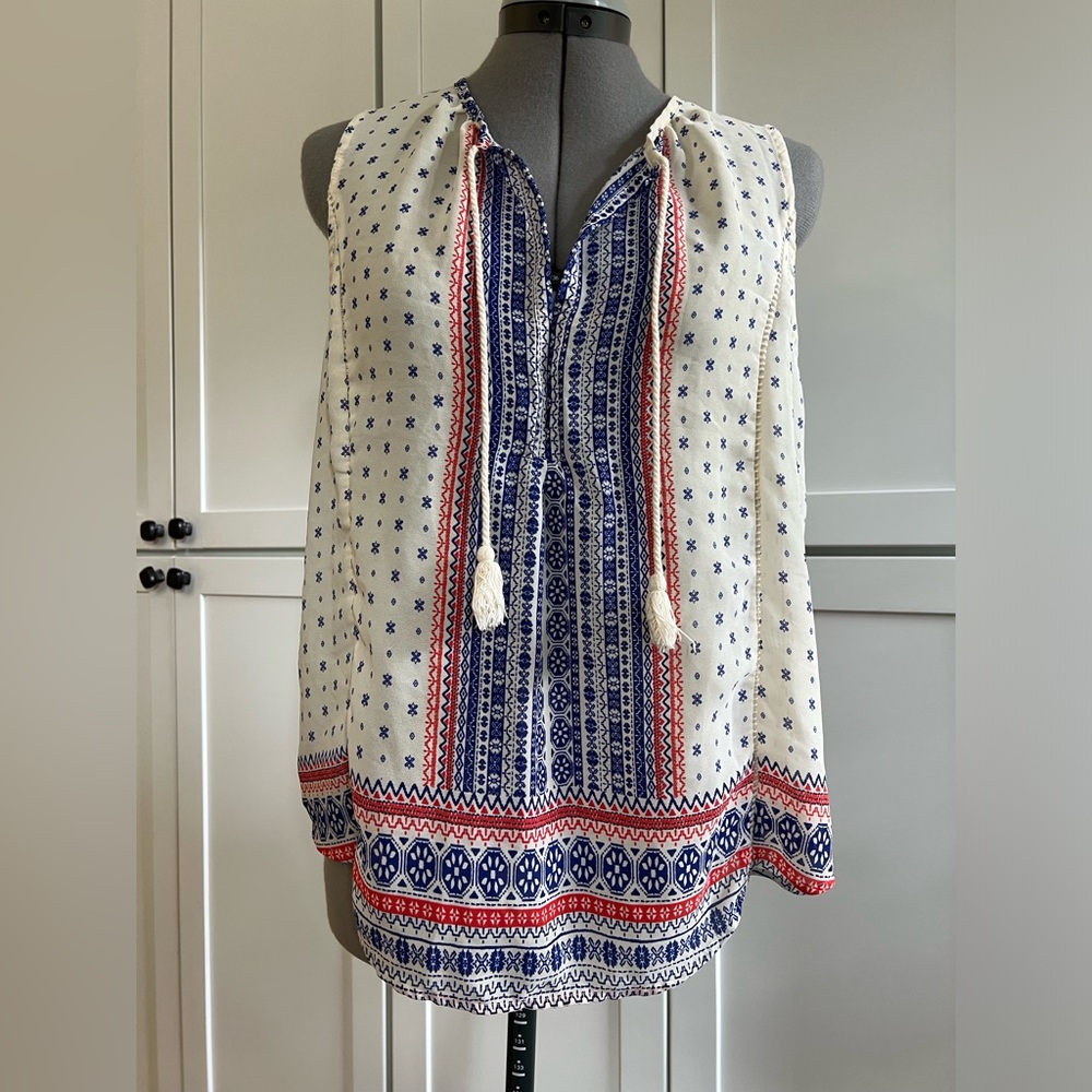 Collective Concepts Cream Dress with Navy & Red Pattern